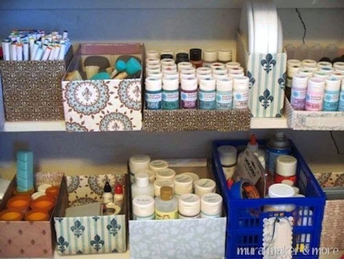 Craft space organizing with Mod Podge.  Mod Podge Rocks