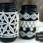Black DIY lace vases for fall - you'll just need a few supplies!