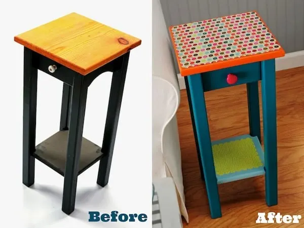 Before and after end table makeover