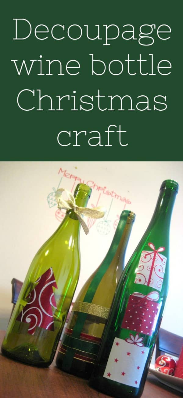 Decoupage wine bottle Christmas craft Mod Podge Rocks