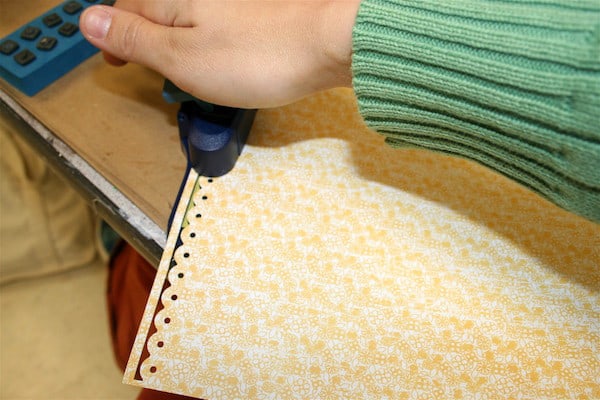 Punch the edges of scrapbook paper with a punch