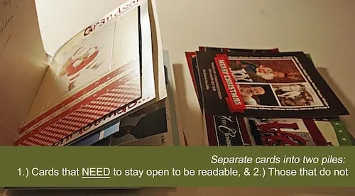 two piles of Christmas cards
