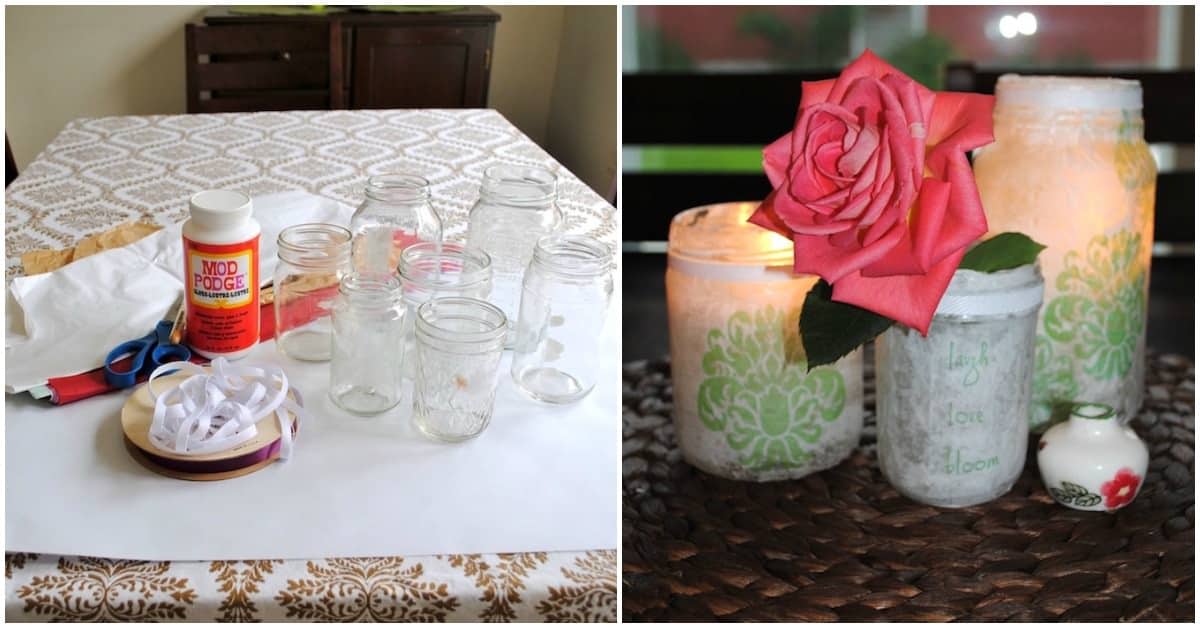 Tissue paper mason jar centerpieces Mod Podge Rocks