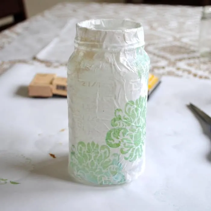 Tissue paper Mod Podged around a mason jar