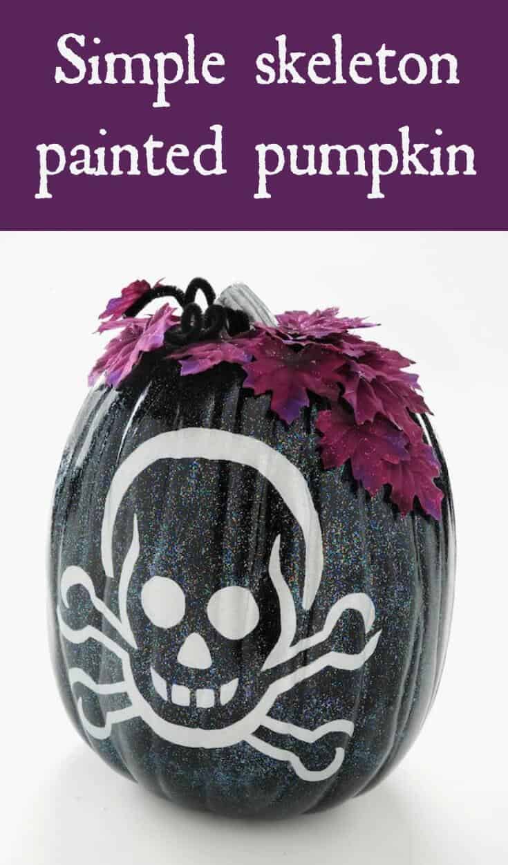 Make a painted pumpkin with a skeleton design. This Halloween craft is SO easy - add Sparkle Mod Podge for a really festive touch!