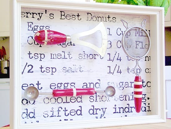 If you are looking for a good way to display your old kitchen tools, this vintage shadow box with Mod Podge is the perfect decor project.