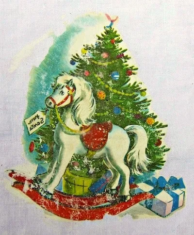 Vintage Christmas graphic transferred to a napkin