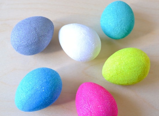 Six glitter Easter eggs using neon glitter