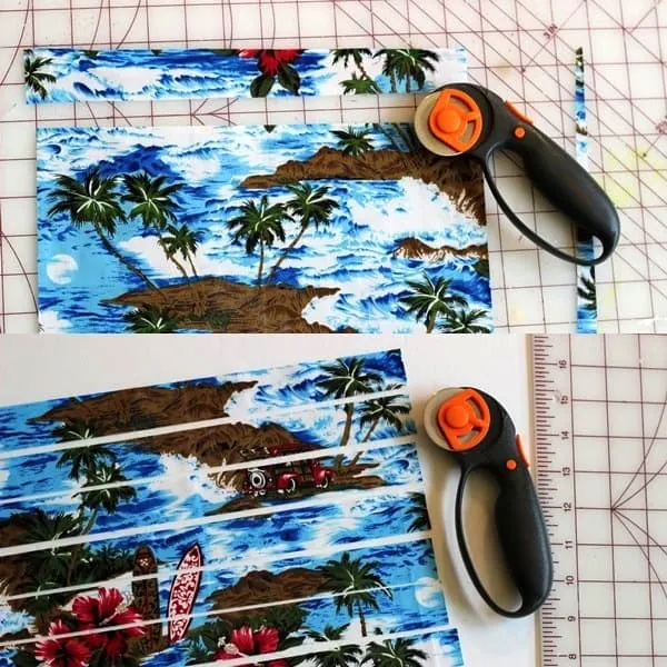 Cutting fabric into strips with a rotary cutter