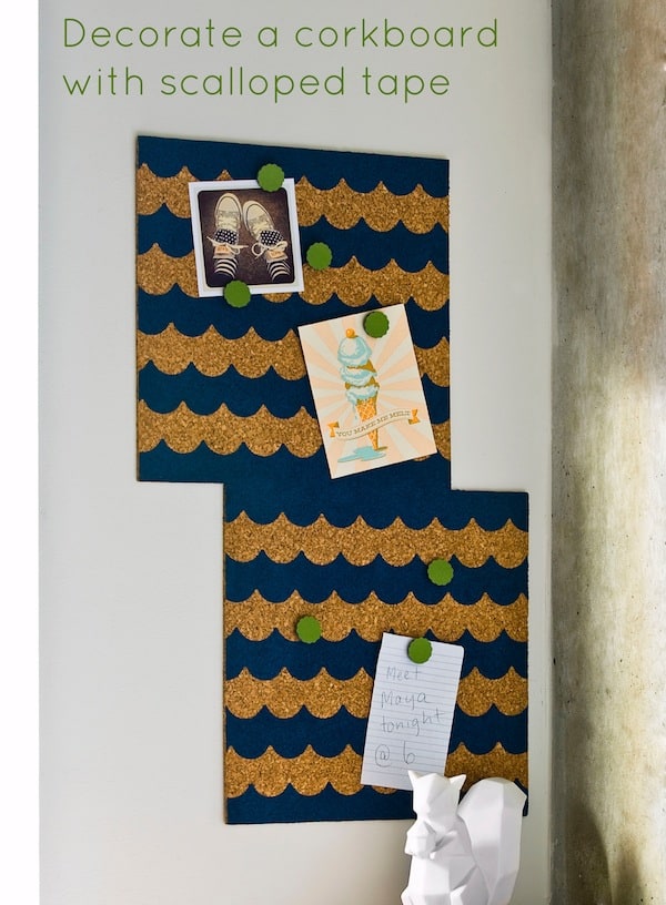 How to decorate a corkboard with scalloped tape