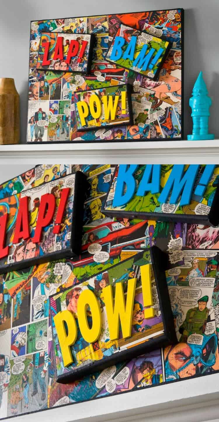 Use comic books (or color copies!) and Mod Podge to make this DIY superhero canvas craft - a great gift for guys. Also fun for kids or for teens to make for their rooms! These canvases would look awesome at a superhero party too.