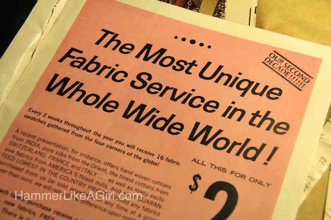 A vintage ad that says "the most unique fabric service in the whole wide world"