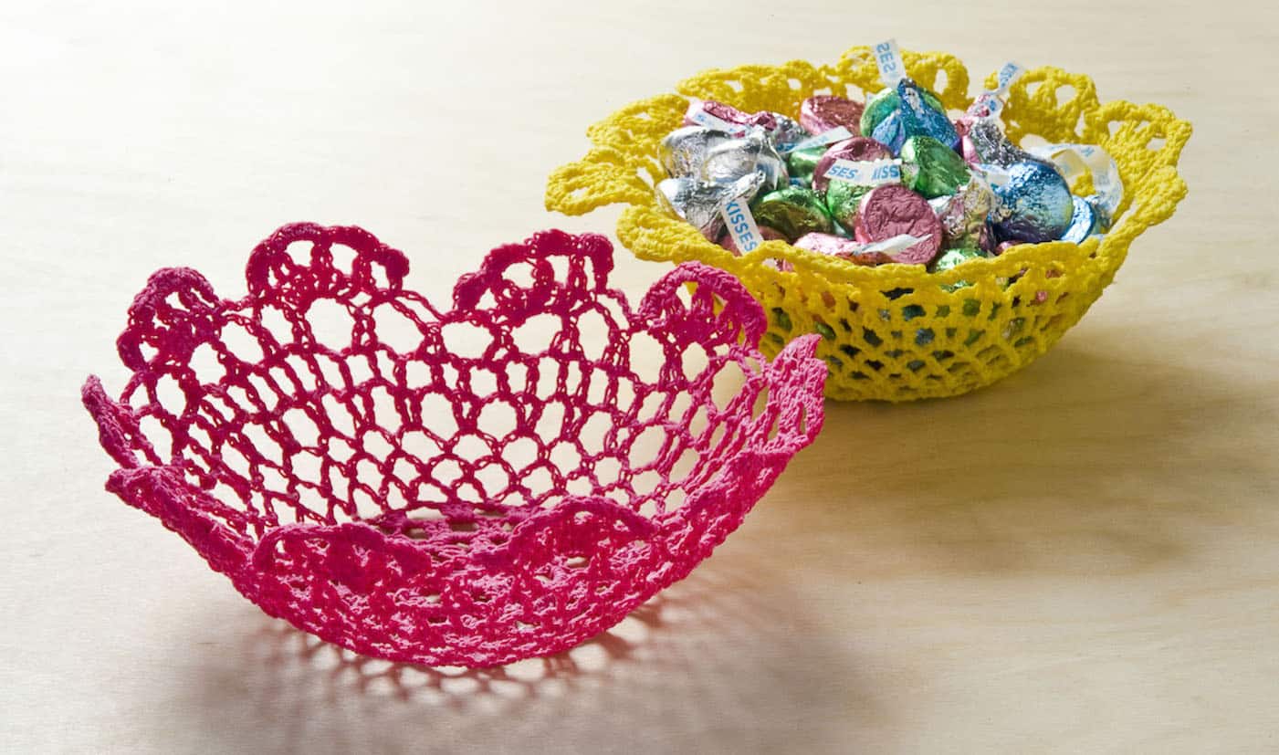 I used doilies from the dollar bins and Mod Podge Stiffy to make these unique Stiffy bowls! You can make them with any size doily.