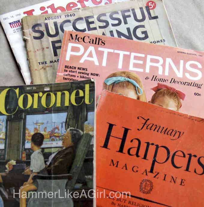 Stack of vintage 60's magazines including Coronet, Harpers Magazine, McCall's Patterns
