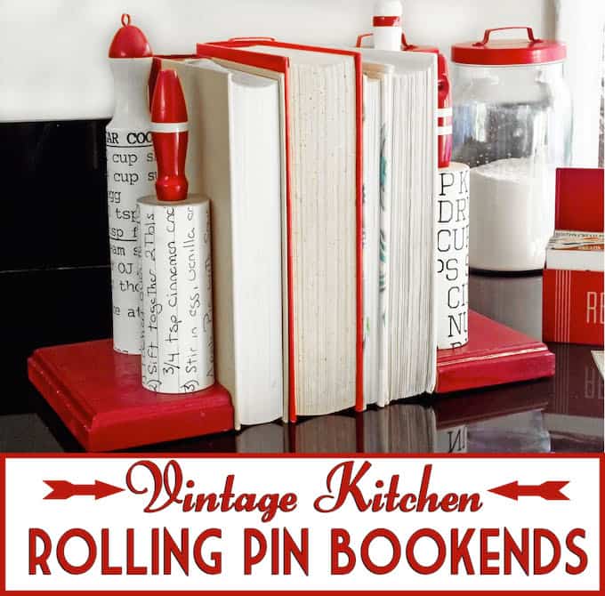 Vintage kitchen rolling pin DIY bookends - Mod Podge Rocks