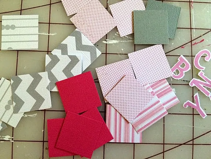 Paper squares on a cutting mat