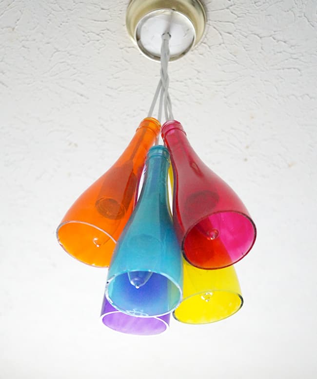 DIY chandelier with wine bottles