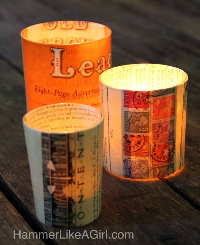 Votive Candle Holders lit up at night with candles