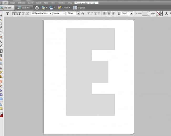 Letter E in Gil Sans Ultra in Word