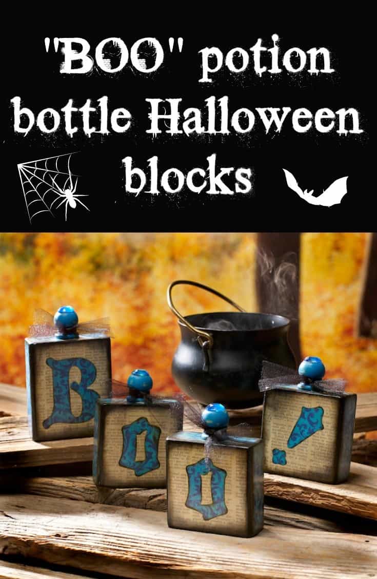 "BOO" Potion Bottle Halloween Blocks - Mod Podge Rocks