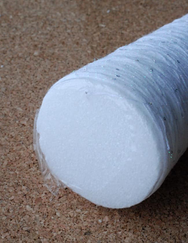 Pinned yarn on the bottom of a foam cone