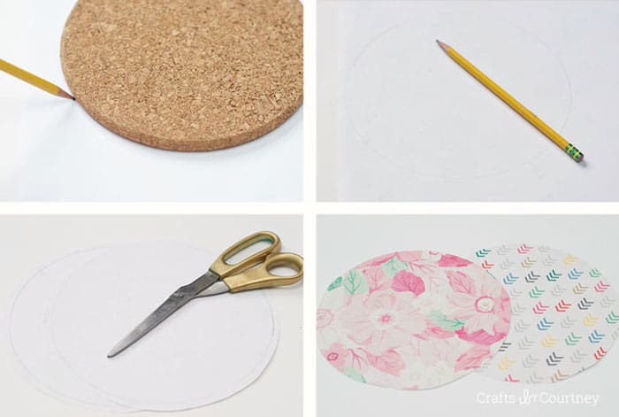 Trace cork and cut paper circles out of scissors