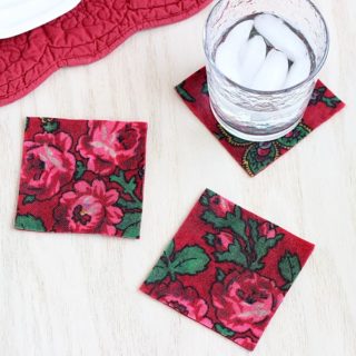 Learn how to make simple DIY coasters with vintage fabric and decoupage medium. These are so easy and make a great gift!
