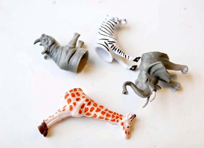 Plastic animals cut in half