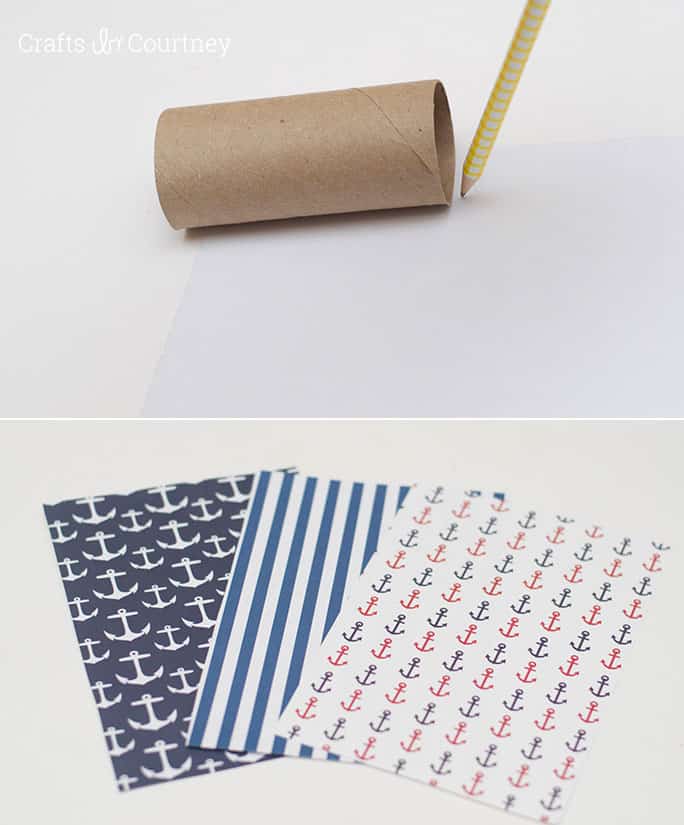 Tracing a toilet paper roll on scrapbook paper