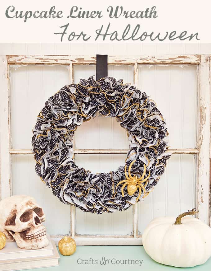DIY Halloween wreath using cupcake liners