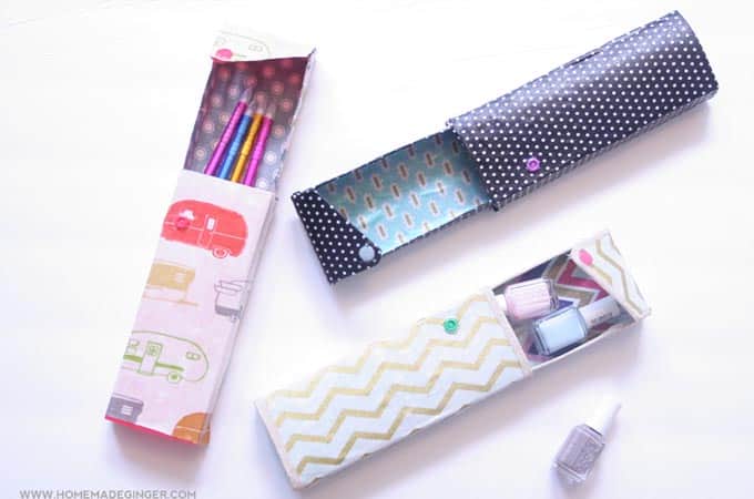 DIY pencil cases decorated with fabric and Mod Podge