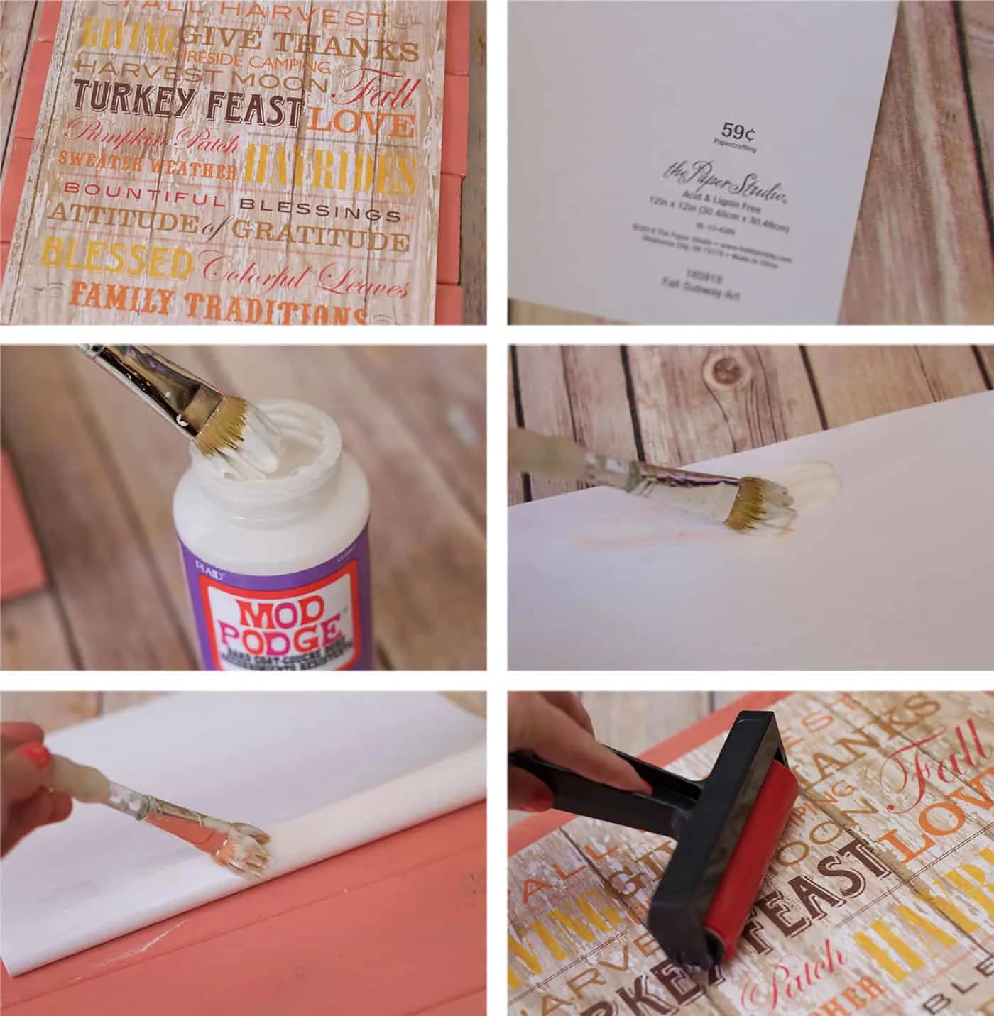 Add Mod Podge to a piece of scrapbook paper and smooth