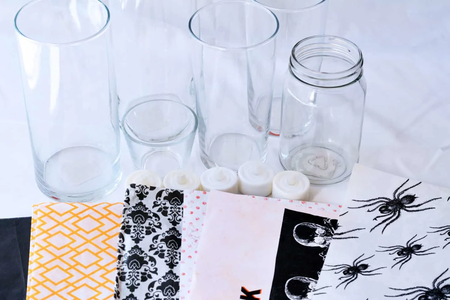 Supplies for Easy Quick DIY Halloween Candle Holders