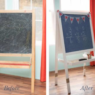 This IKEA easel was trashed by my 3-year-old, so I gave it a complete makeover with Mod Podge clear chalkboard topcoat. You'll love how easy this is!
