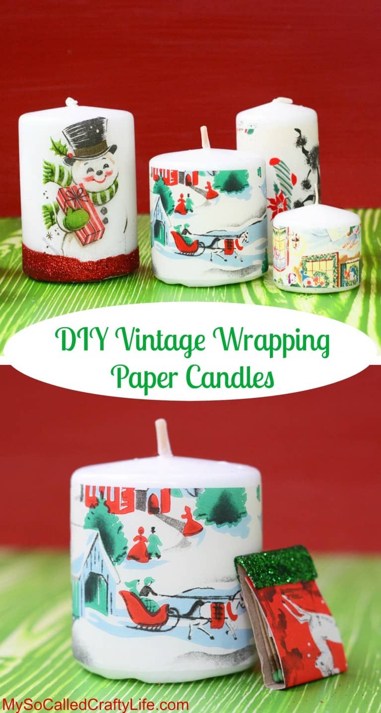 DIY vintage wrapping paper holiday candles Mod Podge Rocks