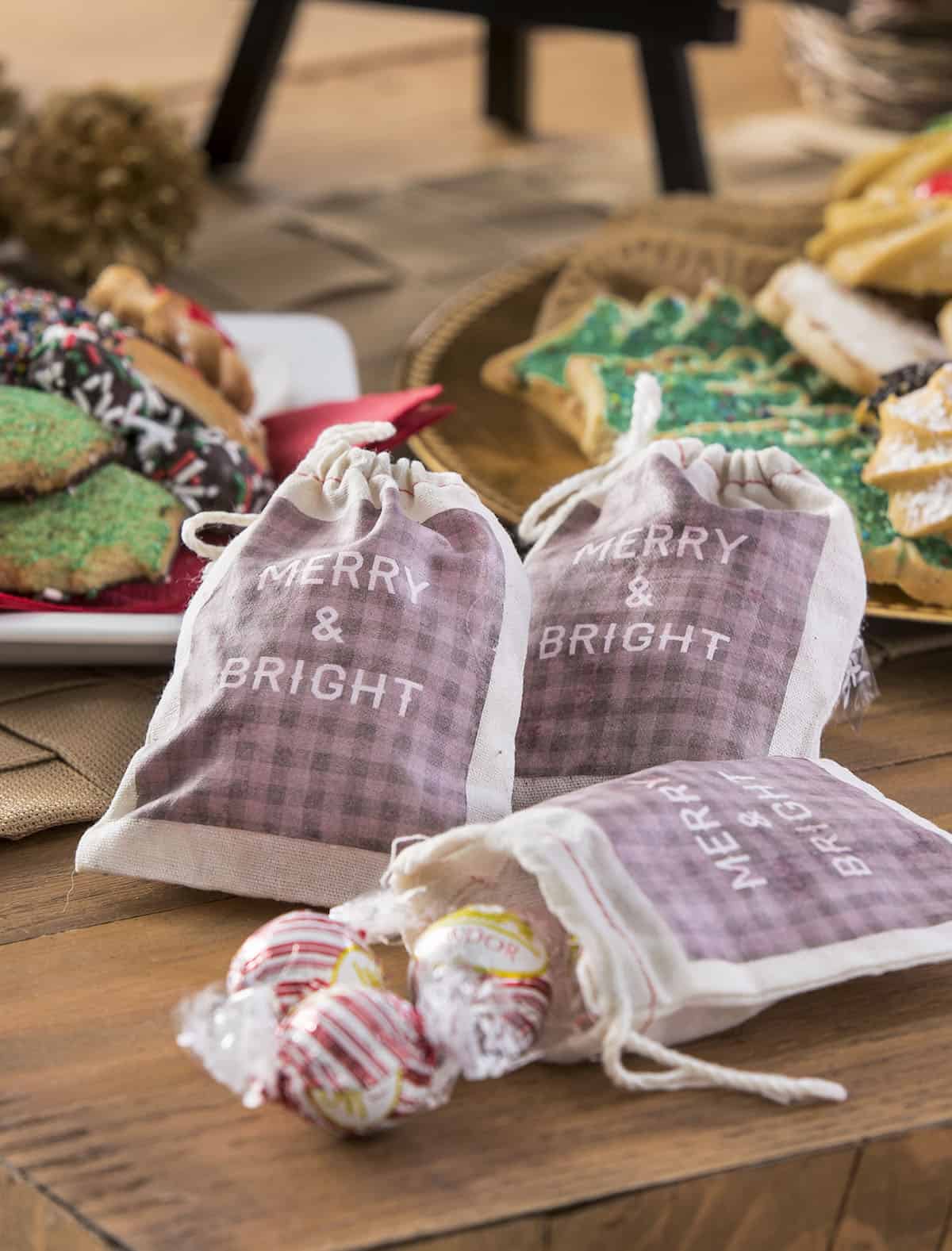 Merry and bright photo transfer favor bags