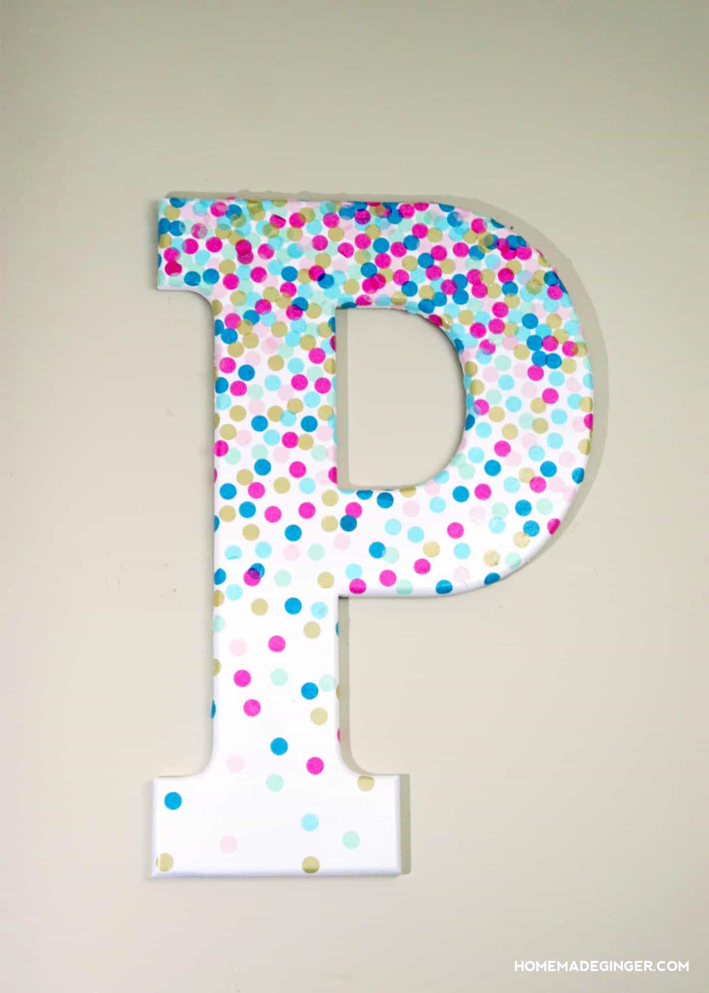 Confetti decorative letters for wall decor - Mod Podge Rocks