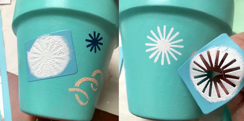 Flower pot decorating - removing the adhesive stencil