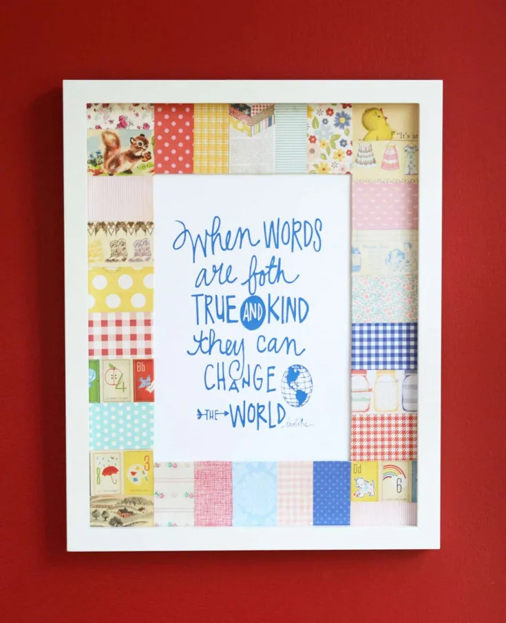 Use old book pages and your Mod Podge to patchwork a picture frame mat. This makes such a pretty, unique piece of wall decor for any room!