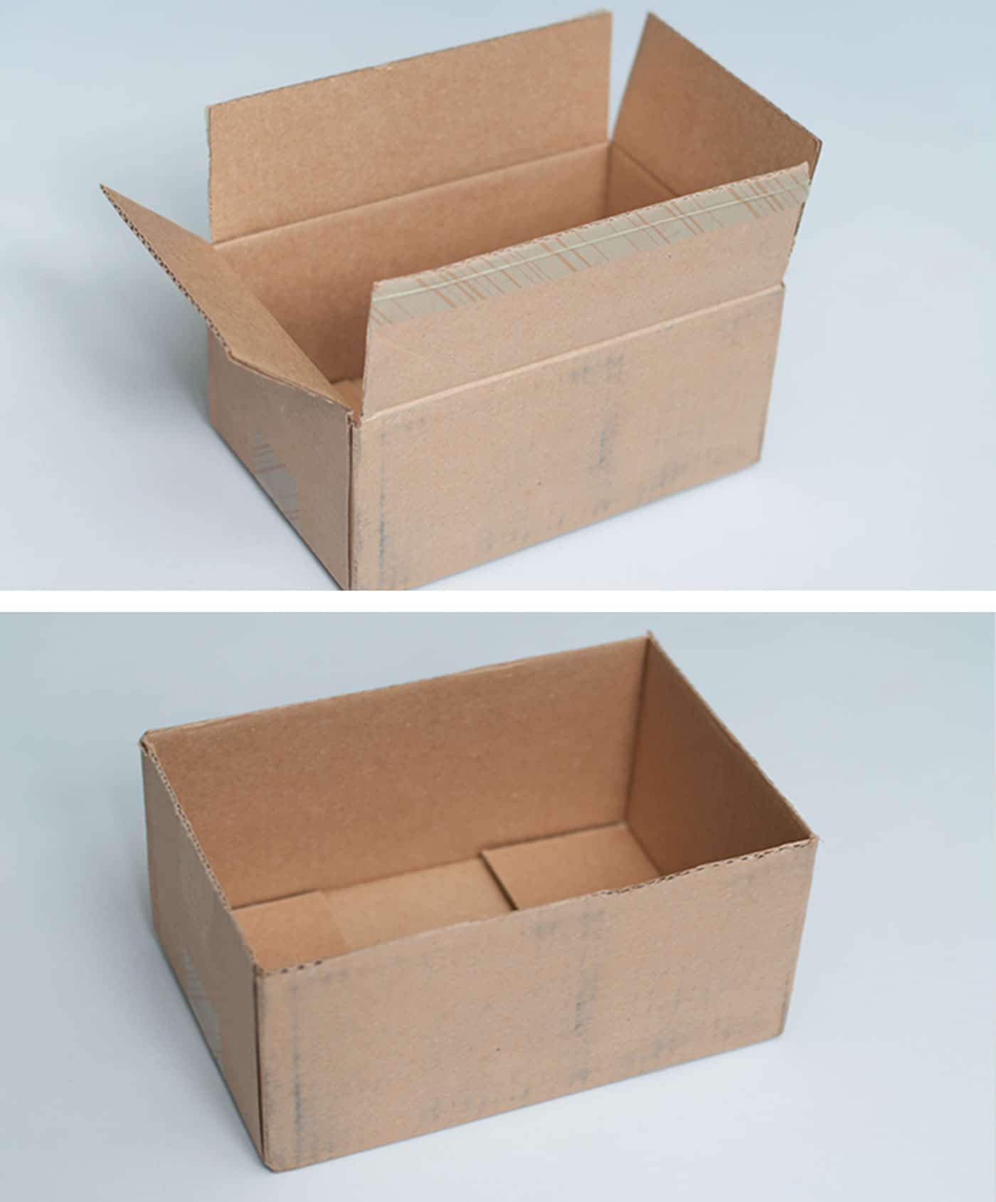 Cardboard box with the flaps cut off