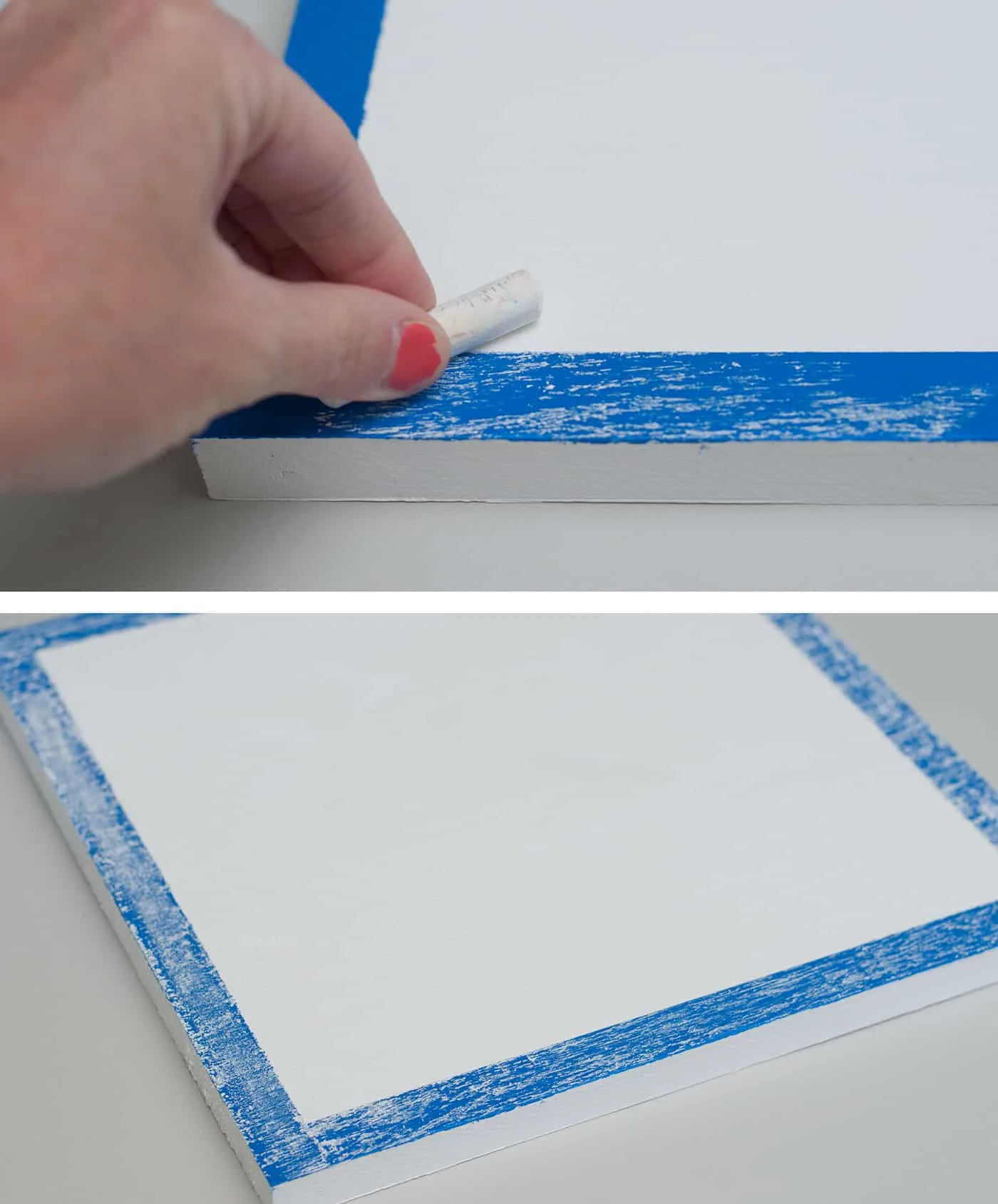 Conditioning the chalkboard with a piece of white chalk