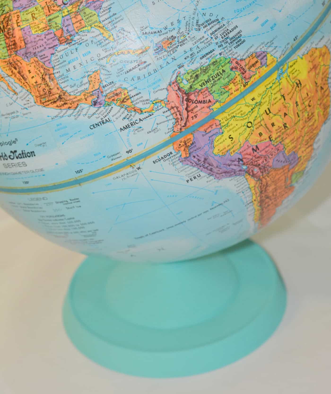 Base of the globe painted with aqua craft paint