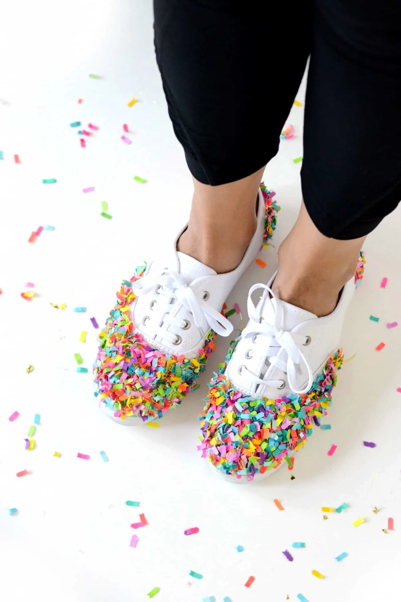 Woman wearing confetti shoes
