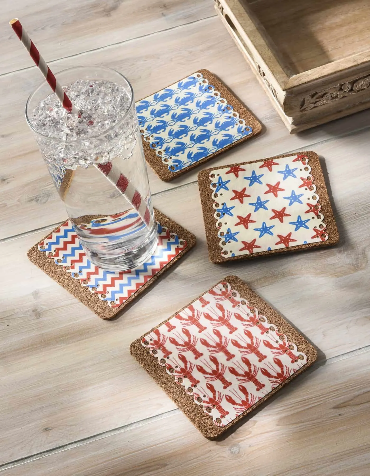 set of four hand decoupaged ceramic coasters