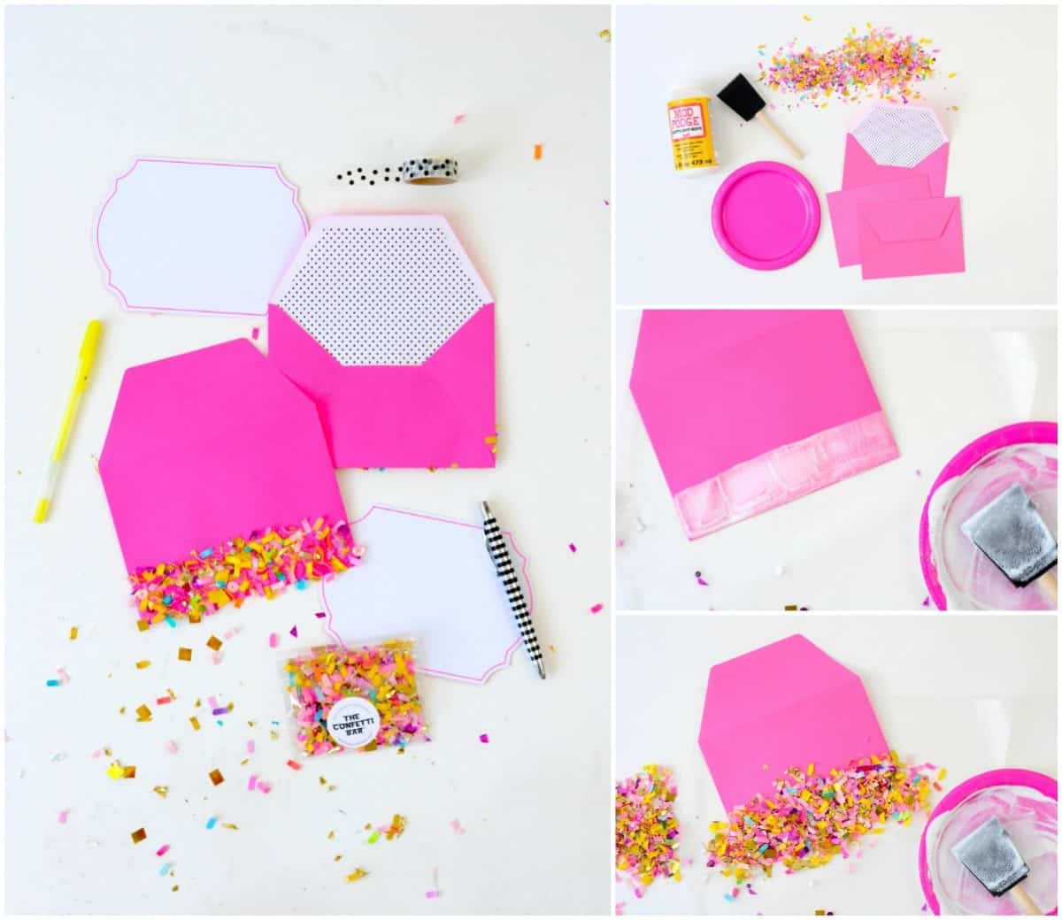 Confetti dipped DIY envelopes Mod Podge Rocks