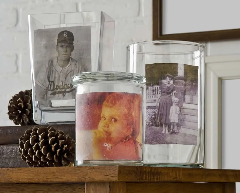 Vintage Mod Podge Photo Transfer to Glass Vases