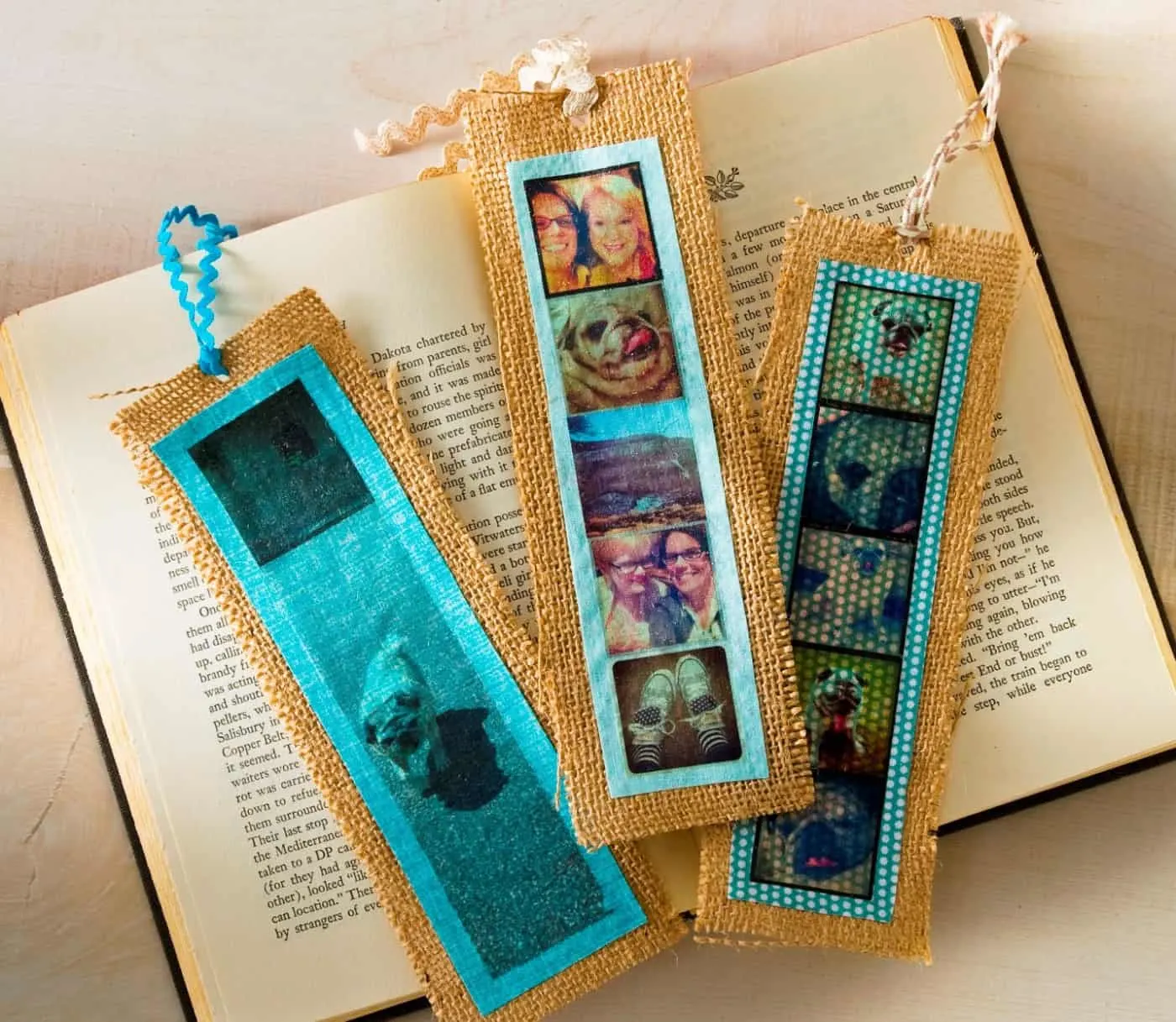 Easy Burlap Personalized Photo Bookmarks