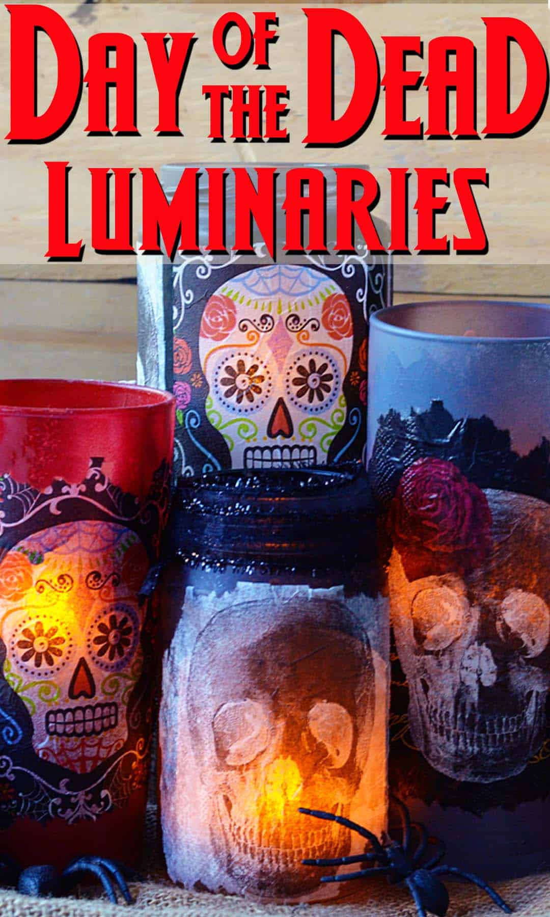 Do you love Day of the Dead crafts? Use napkins to create these unique decorative luminaries! So fun for Halloween and beyond.