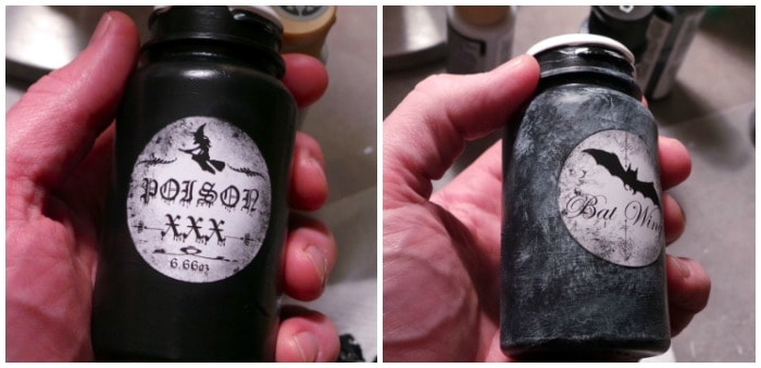 Gray paint brushed onto the pill bottle