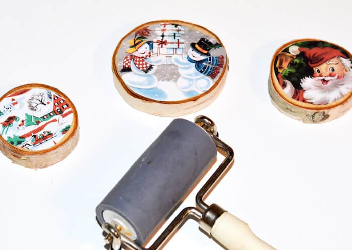 Vintage themed Christmas magnets and a brayer